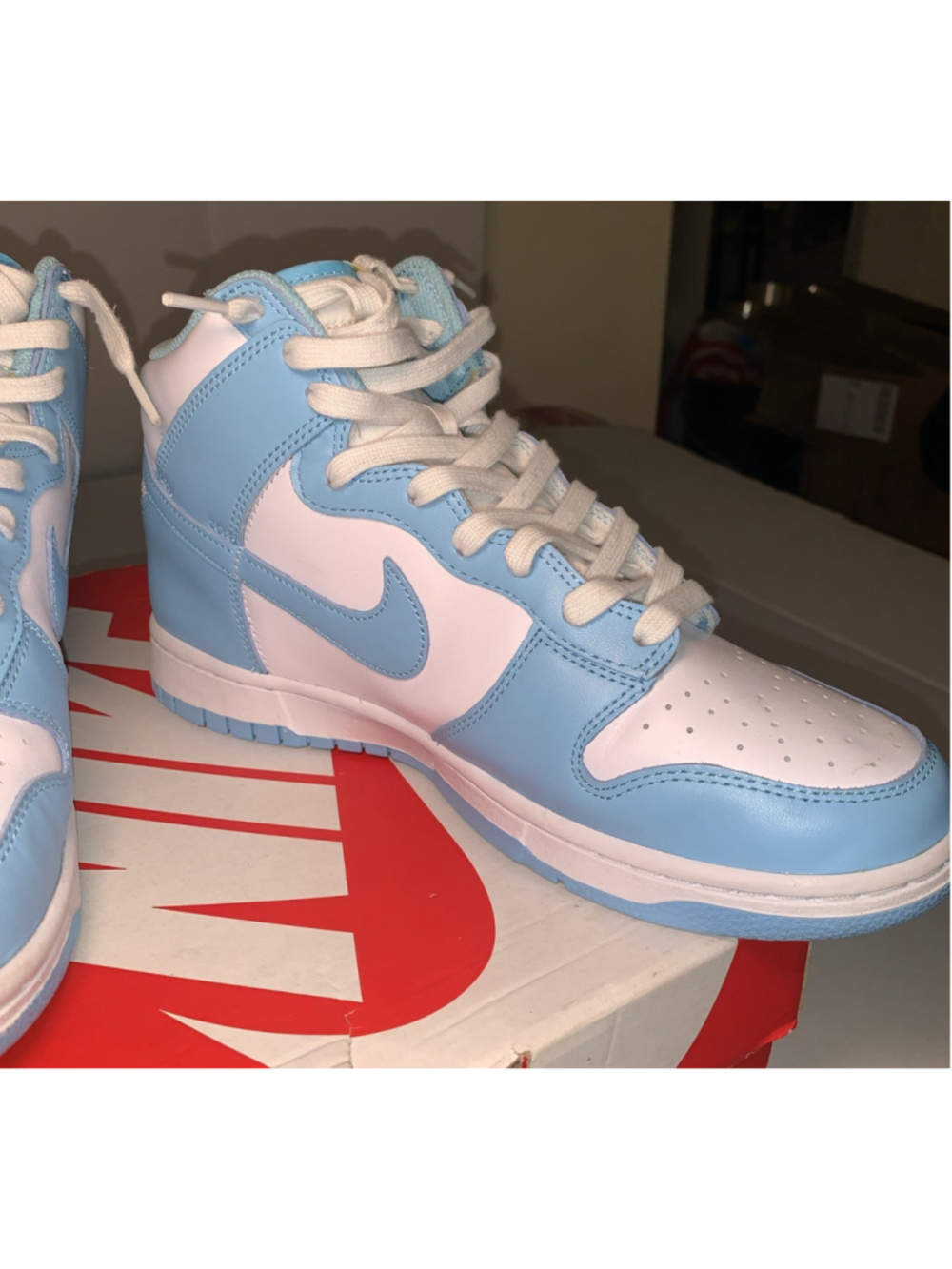 Nike Dunk Hi Retro Blue Chill/White Sneakers Mens Size 9.5 With Damaged Box - Picture 7 of 16